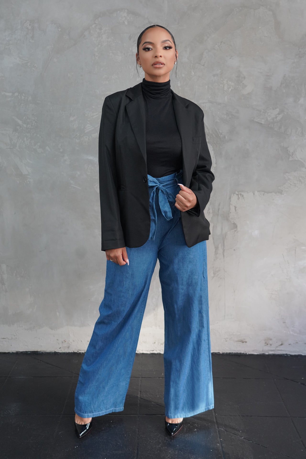 Blue Relaxed Wide-Leg Denim Pant