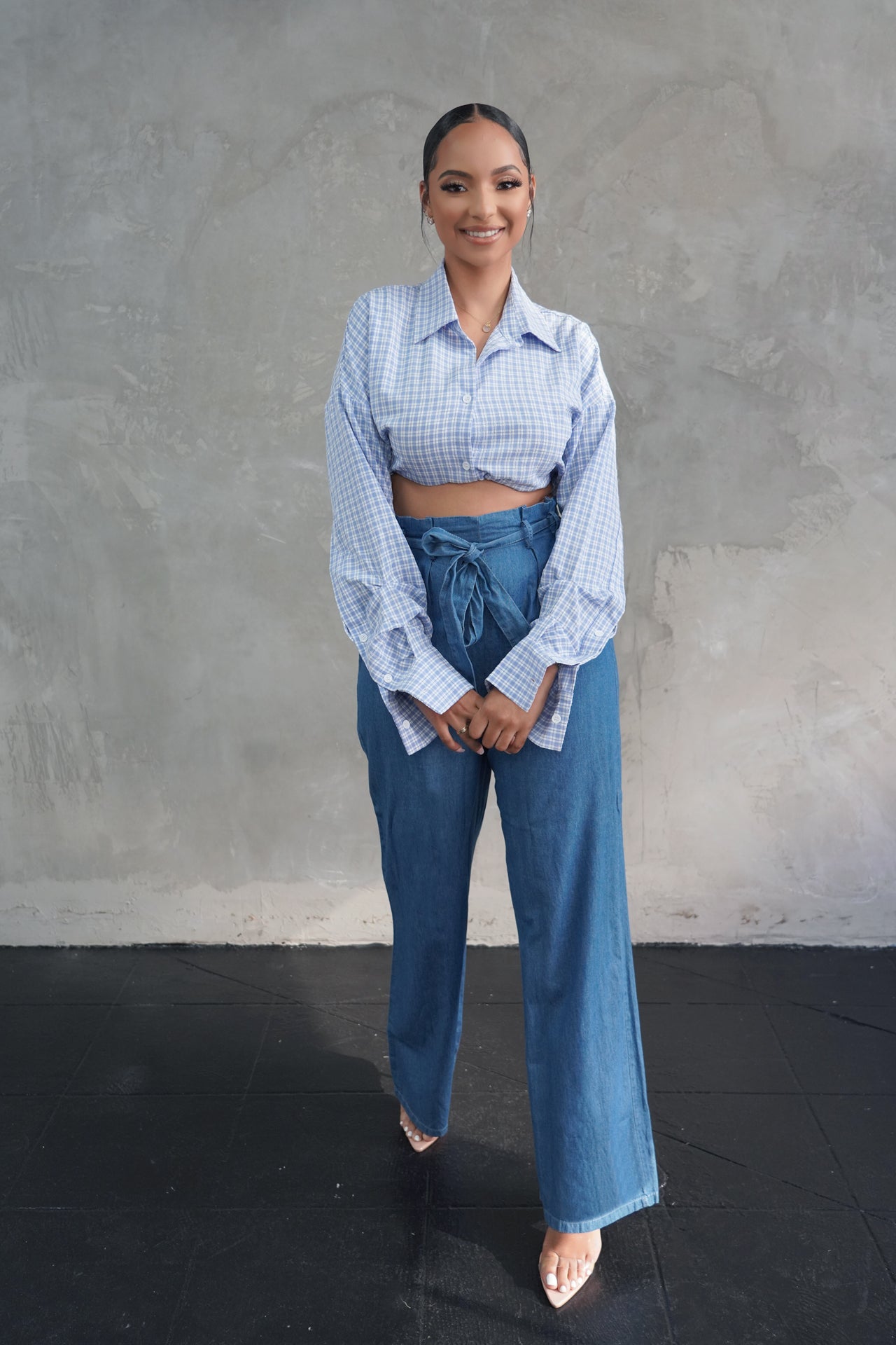 Blue Relaxed Wide-Leg Denim Pant