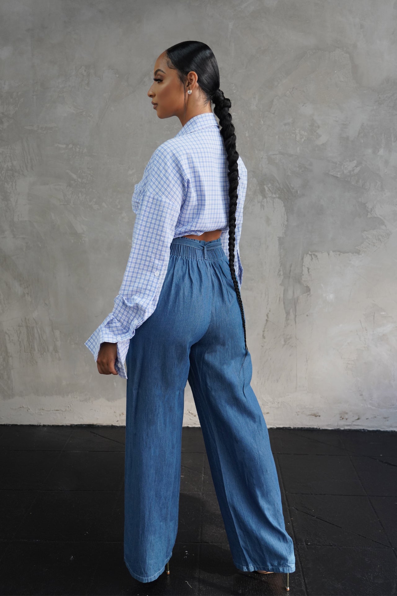 Blue Relaxed Wide-Leg Denim Pant