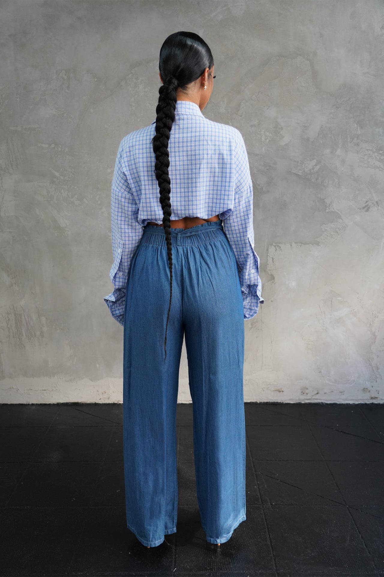 Blue Relaxed Wide-Leg Denim Pant