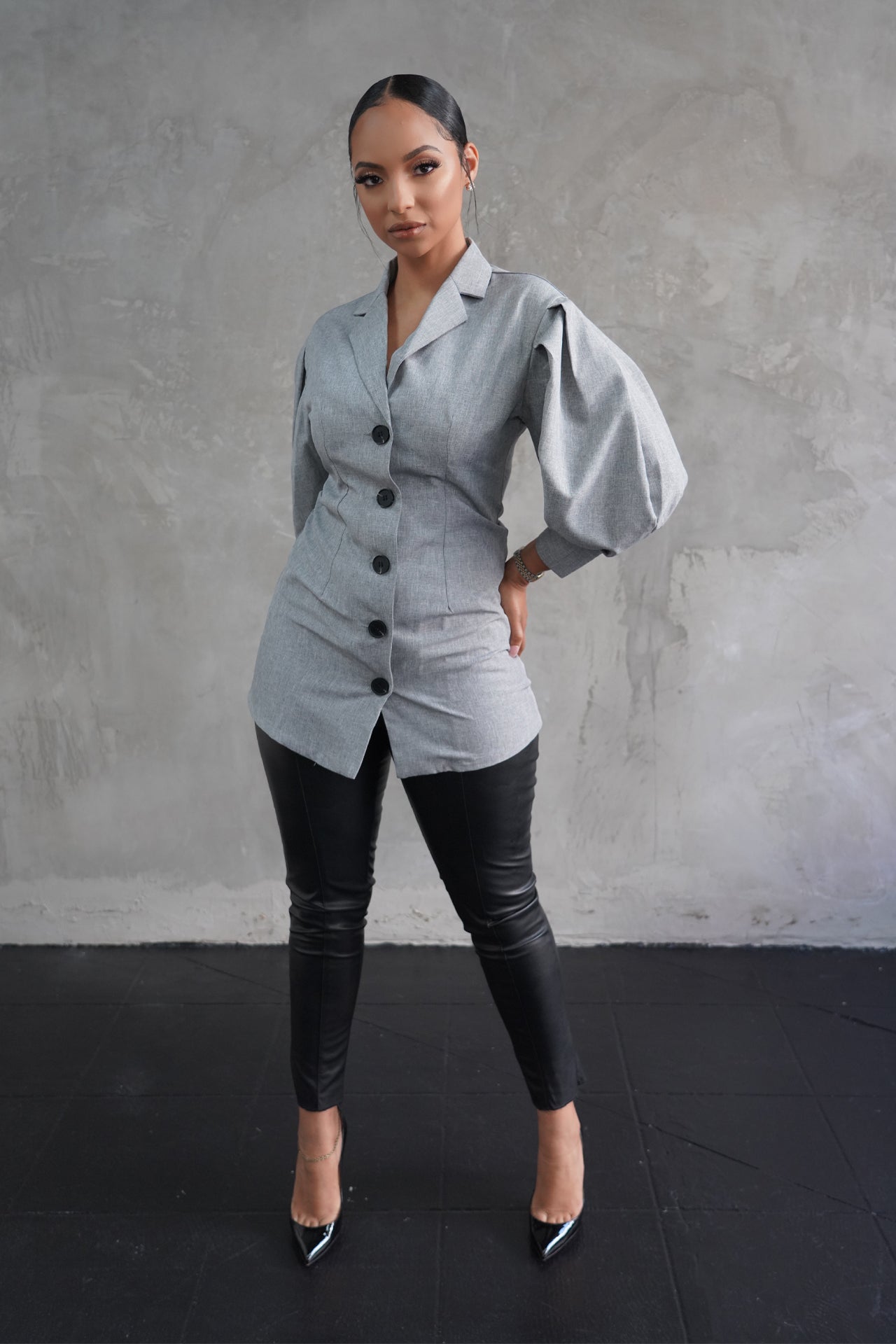 Joan | Gray Tailored Blazer Shirt