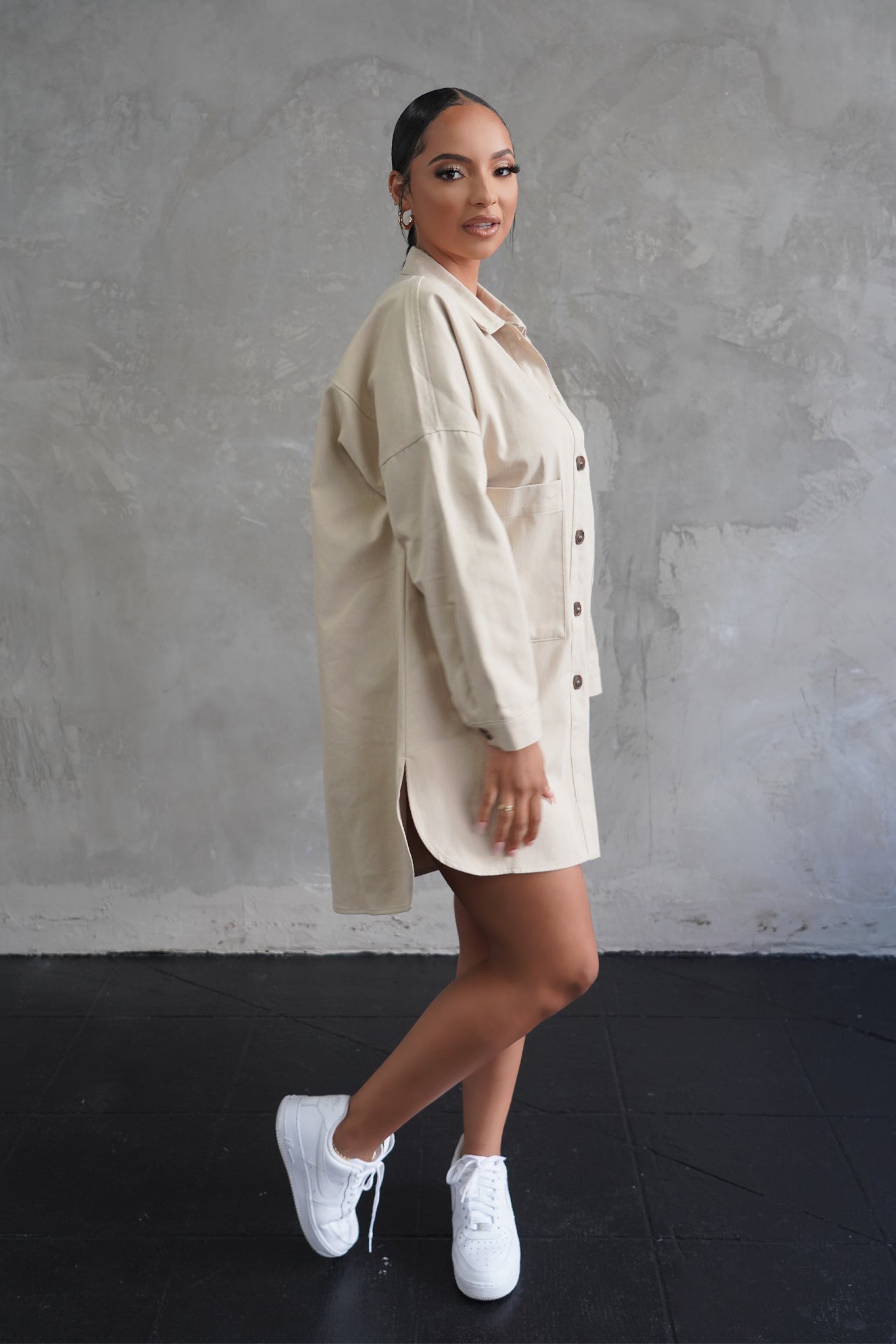 Hailey | Beige Cotton Shirt Jacket