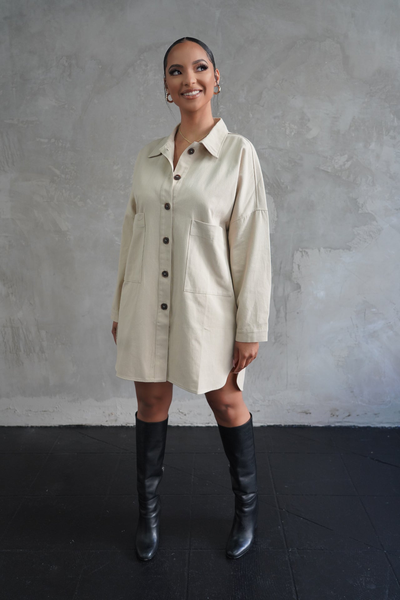 Hailey | Beige Cotton Shirt Jacket